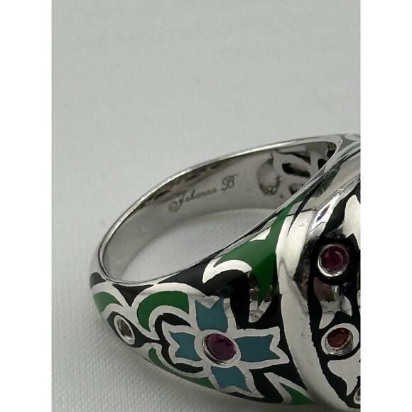 Sterling 925 Ring w/ Enamel and Faceted Purple and Pink Stones Size 6 - Picture 7 of 8
